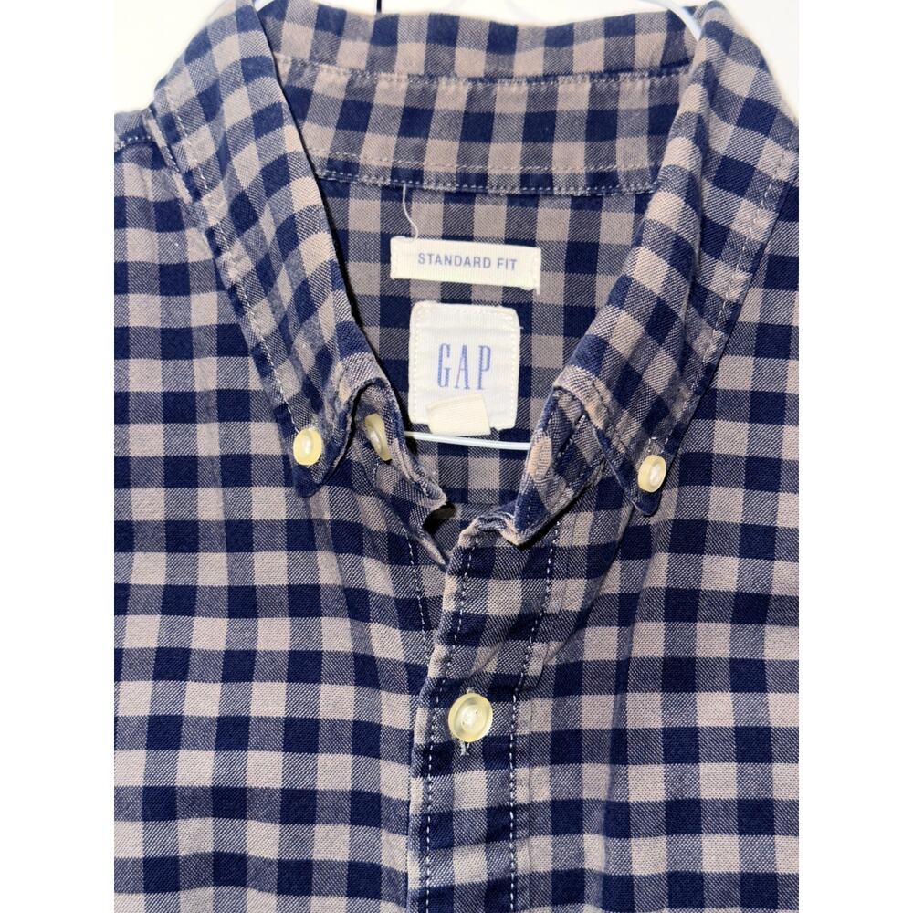 GAP Standard Fit Men Medium Blue White Gingham Button Down Shirt 100% Cotton - Picture 3 of 8